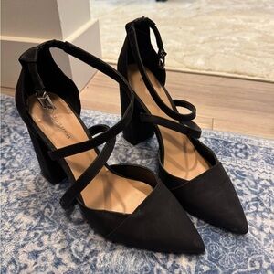 Call it spring Black Strappy Block Heel Pumps -
